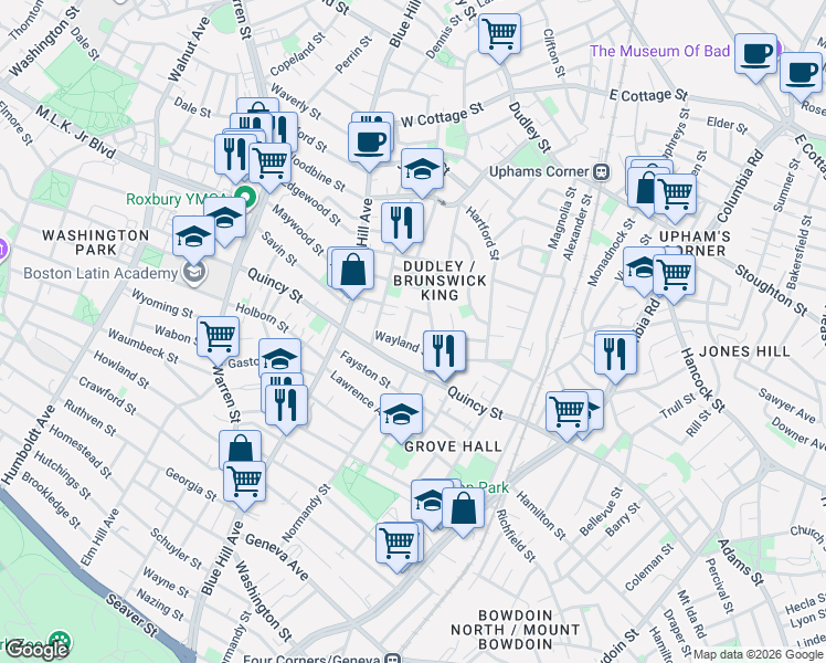 map of restaurants, bars, coffee shops, grocery stores, and more near 7 Balfour Street in Boston
