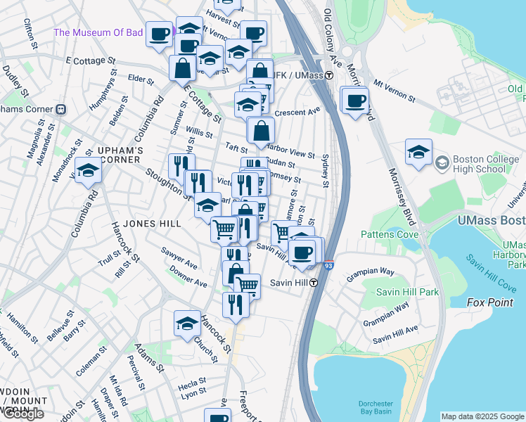 map of restaurants, bars, coffee shops, grocery stores, and more near 3 Saint William Street in Boston