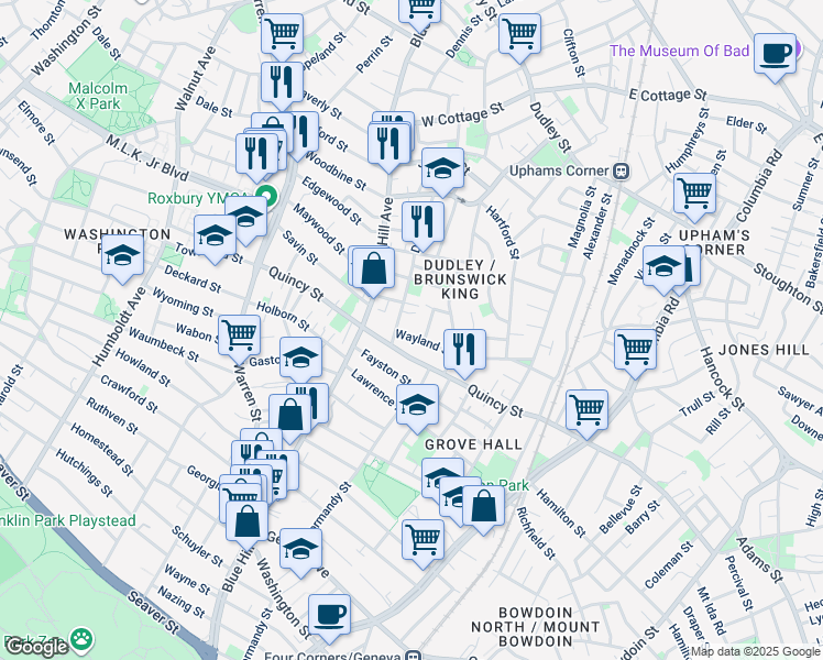 map of restaurants, bars, coffee shops, grocery stores, and more near 30 Dacia Street in Boston