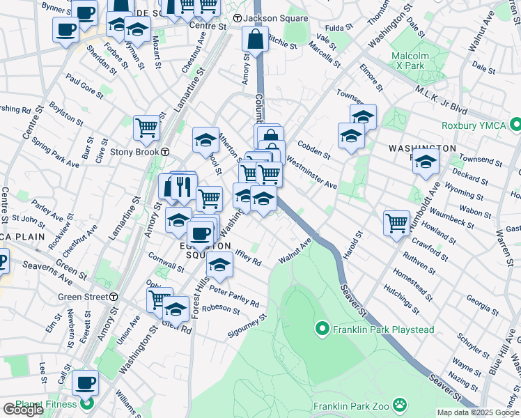 map of restaurants, bars, coffee shops, grocery stores, and more near 7 Weld Avenue in Boston