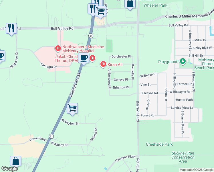 map of restaurants, bars, coffee shops, grocery stores, and more near 973 Amberwood Place in McHenry