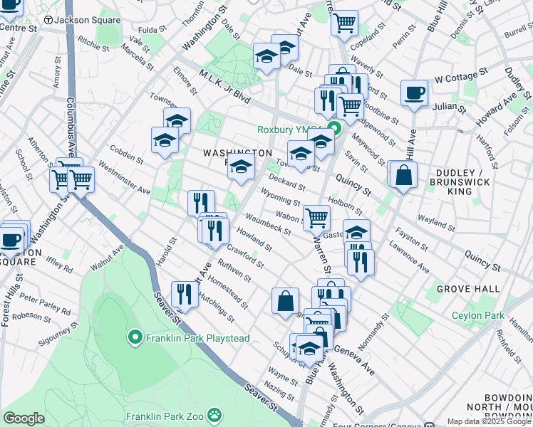 map of restaurants, bars, coffee shops, grocery stores, and more near 29 Wabon Street in Boston
