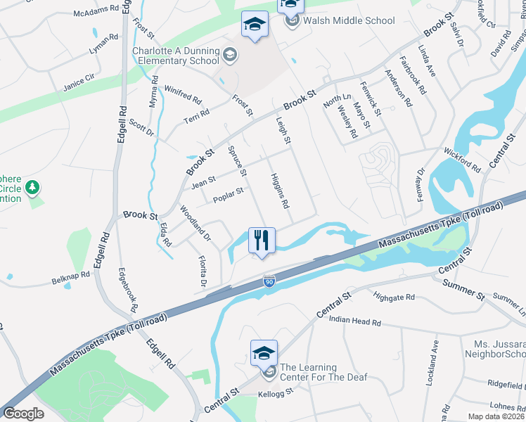 map of restaurants, bars, coffee shops, grocery stores, and more near 94 Spruce Street in Framingham