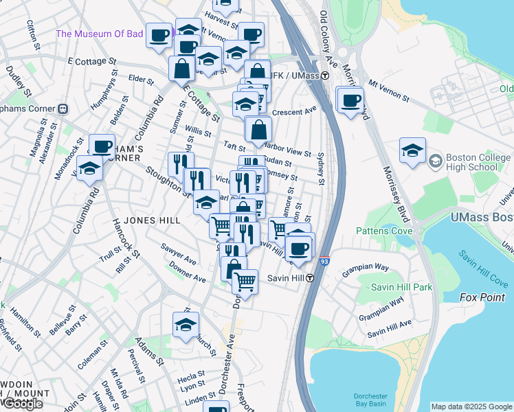 map of restaurants, bars, coffee shops, grocery stores, and more near 3 Saint William Street in Boston