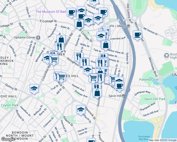 map of restaurants, bars, coffee shops, grocery stores, and more near 54 Pleasant Street in Boston