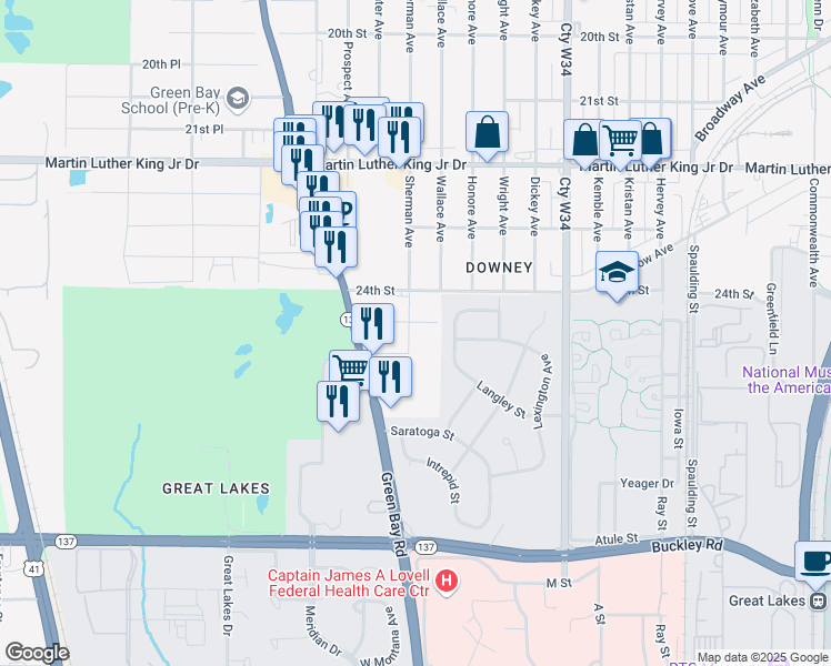 map of restaurants, bars, coffee shops, grocery stores, and more near 2416 Sherman Avenue in North Chicago