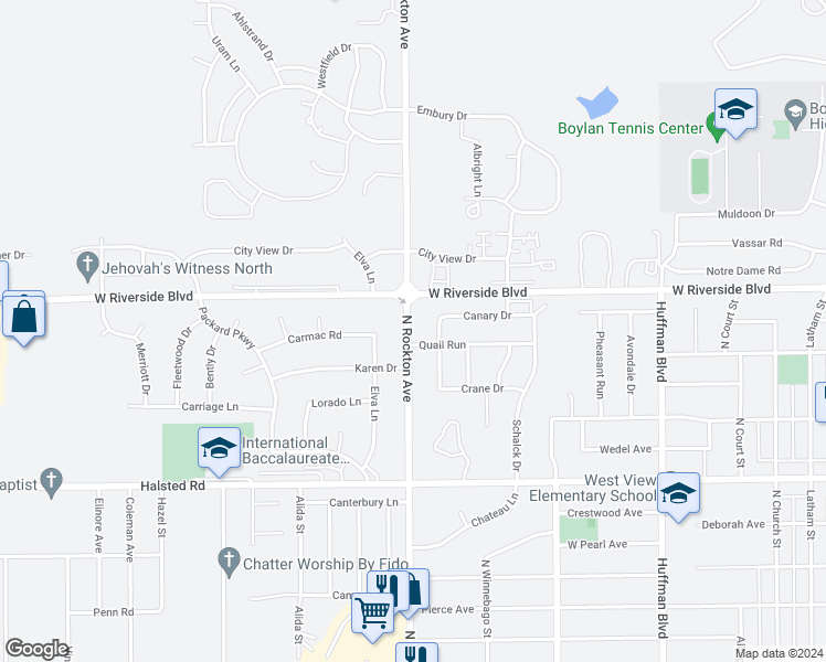 map of restaurants, bars, coffee shops, grocery stores, and more near 3627 North Rockton Avenue in Rockford