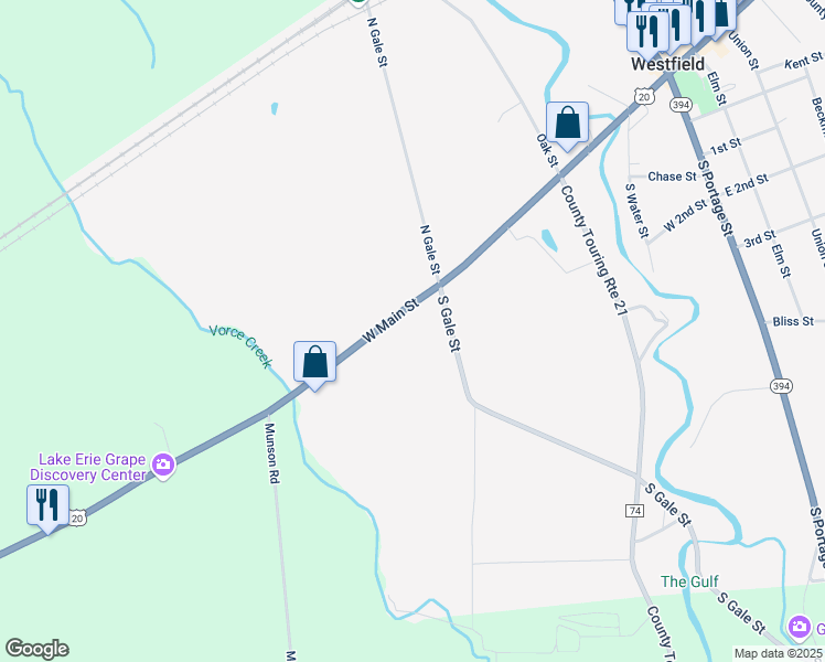 map of restaurants, bars, coffee shops, grocery stores, and more near 180 East Main Street in Westfield