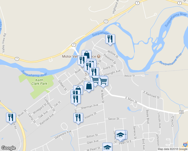map of restaurants, bars, coffee shops, grocery stores, and more near Main Street & Smith Street in Sidney