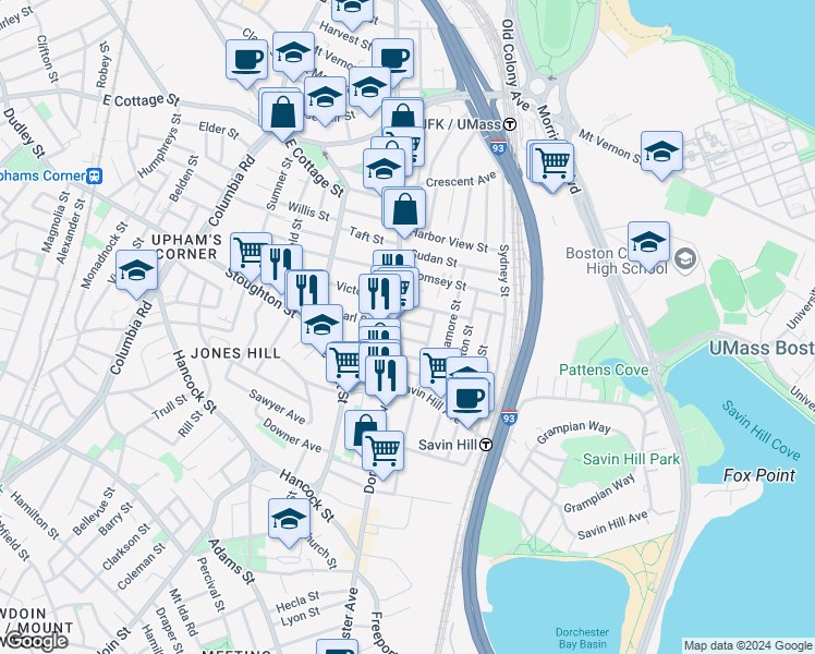 map of restaurants, bars, coffee shops, grocery stores, and more near 3 Saint William Street in Boston