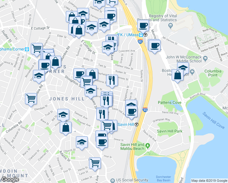 map of restaurants, bars, coffee shops, grocery stores, and more near 3 Saint William Street in Boston