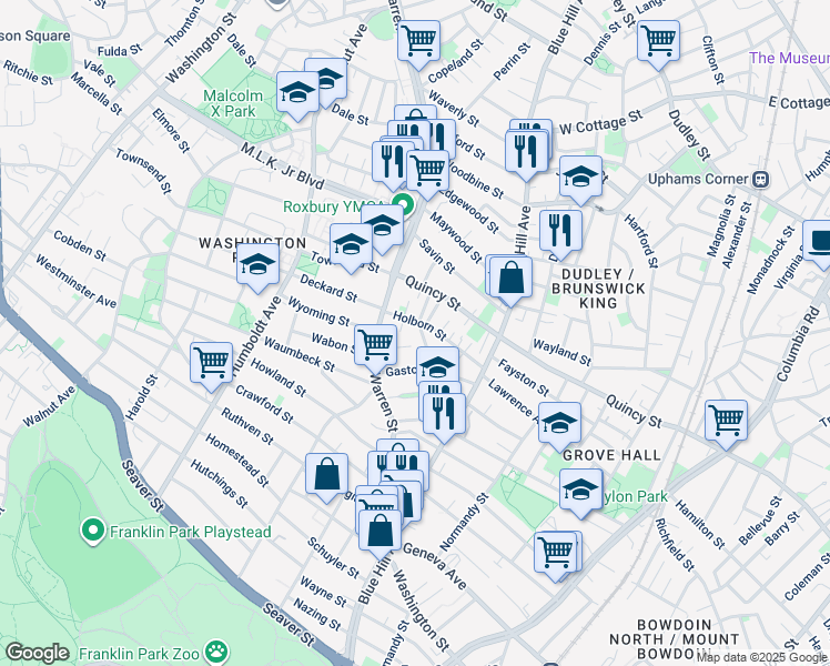 map of restaurants, bars, coffee shops, grocery stores, and more near 17 Holborn Street in Boston