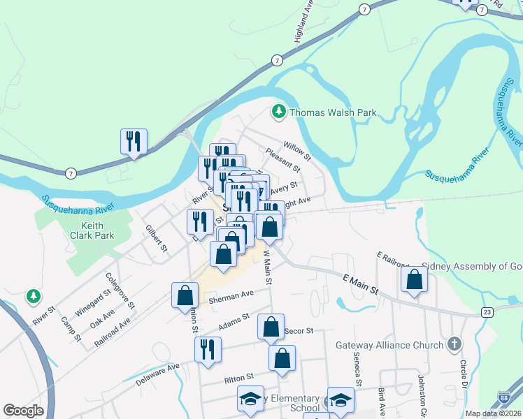 map of restaurants, bars, coffee shops, grocery stores, and more near 3 Smith Street in Sidney