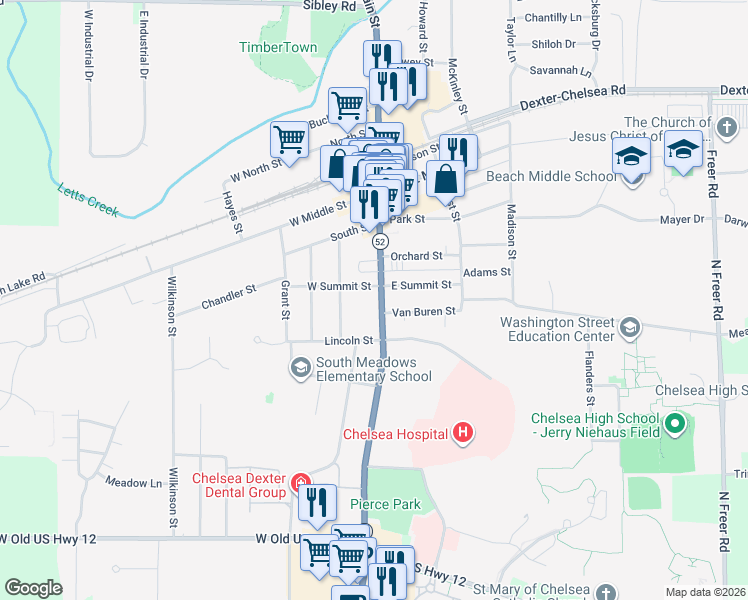 map of restaurants, bars, coffee shops, grocery stores, and more near 416 South Main Street in Chelsea