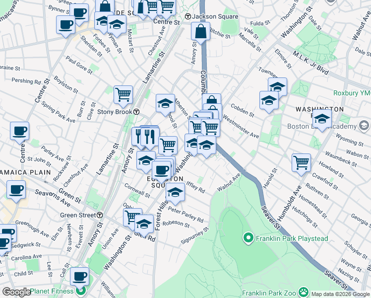 map of restaurants, bars, coffee shops, grocery stores, and more near in Boston