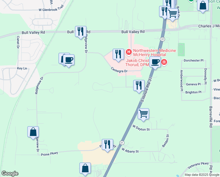 map of restaurants, bars, coffee shops, grocery stores, and more near 4300 West Shamrock Lane in McHenry