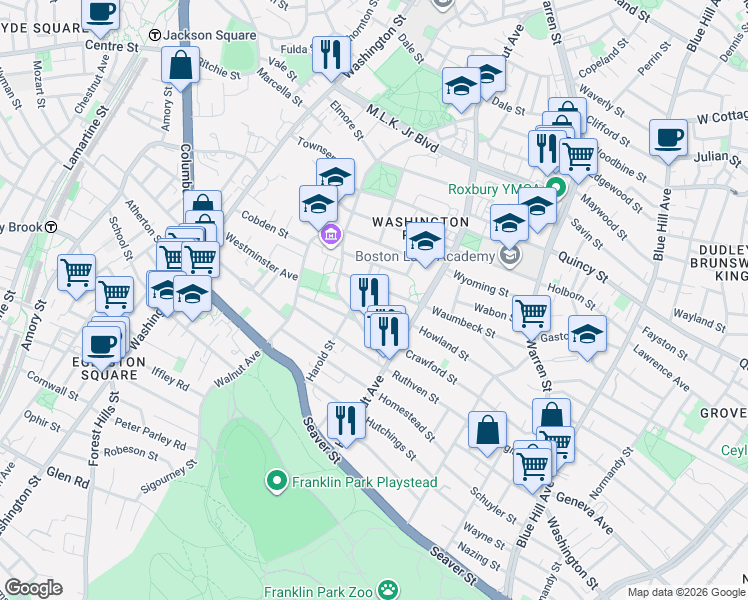 map of restaurants, bars, coffee shops, grocery stores, and more near 123 Howland Street in Boston