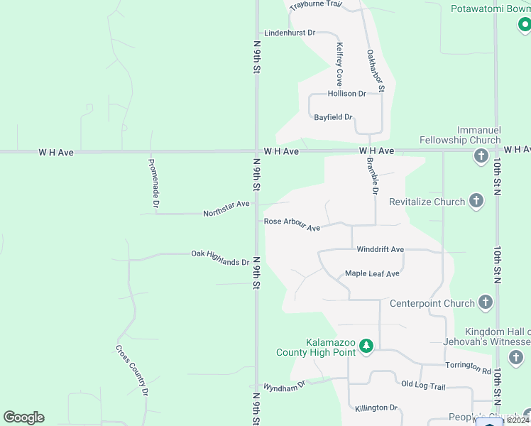 map of restaurants, bars, coffee shops, grocery stores, and more near 6660 Rose Arbour Avenue in Kalamazoo