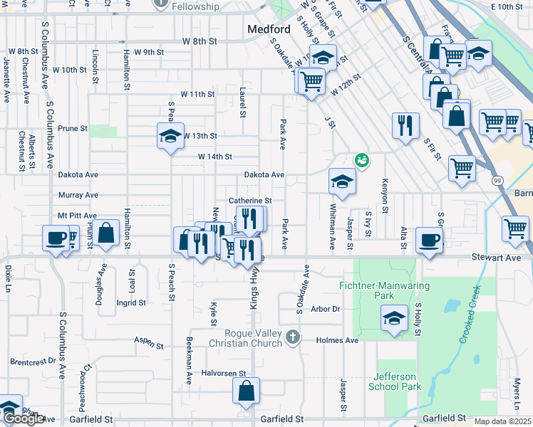 map of restaurants, bars, coffee shops, grocery stores, and more near 809 King Street in Medford