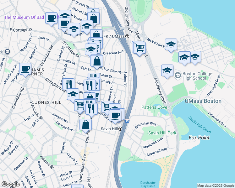 map of restaurants, bars, coffee shops, grocery stores, and more near 79 Saxton Street in Boston