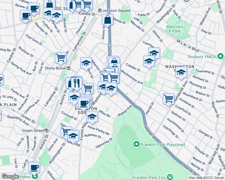 map of restaurants, bars, coffee shops, grocery stores, and more near 7 Weld Avenue in Boston