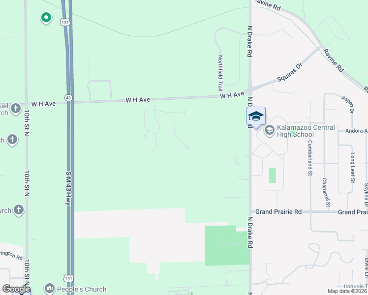 map of restaurants, bars, coffee shops, grocery stores, and more near 2509 Piers End Lane in Kalamazoo