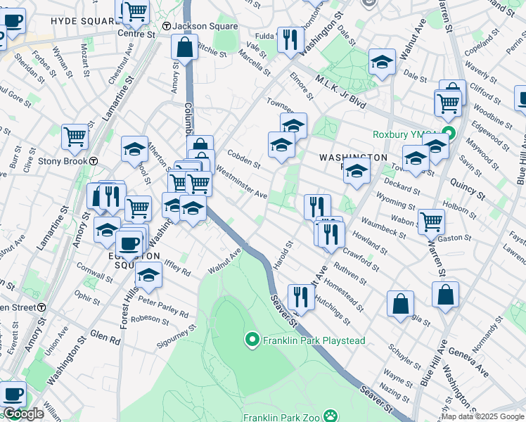 map of restaurants, bars, coffee shops, grocery stores, and more near 27 Hilton Terrace in Boston