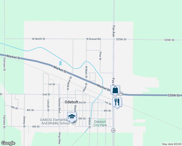 map of restaurants, bars, coffee shops, grocery stores, and more near 200 Odebolt Street in Odebolt