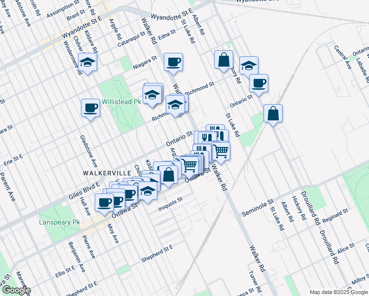 map of restaurants, bars, coffee shops, grocery stores, and more near 1225 Monmouth Road in Windsor