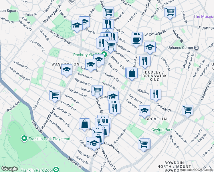 map of restaurants, bars, coffee shops, grocery stores, and more near 17 Holborn Street in Boston