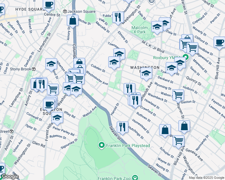 map of restaurants, bars, coffee shops, grocery stores, and more near 18-20 Abbotsford Street in Boston