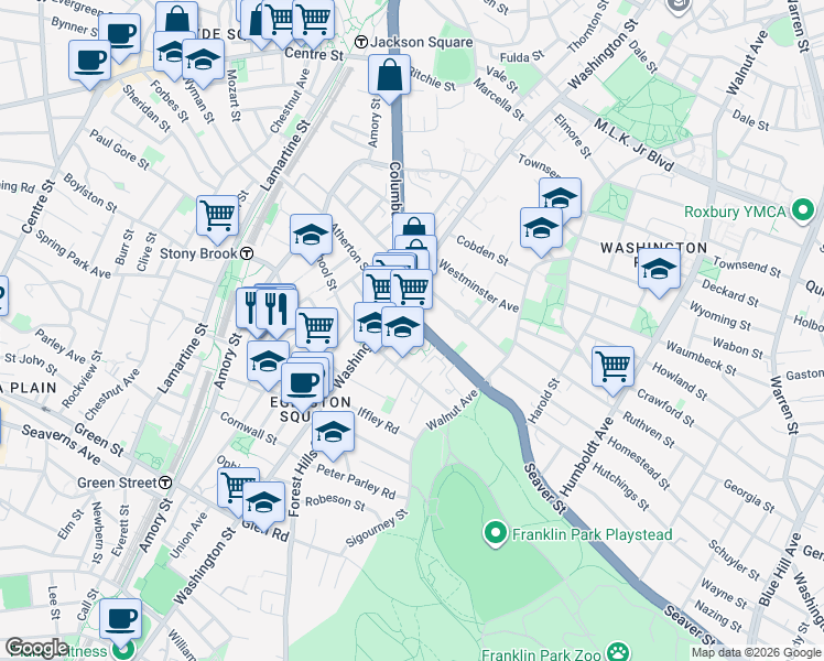 map of restaurants, bars, coffee shops, grocery stores, and more near 7 Weld Avenue in Boston