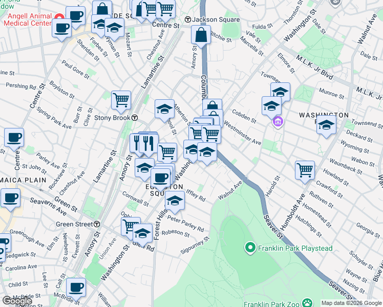 map of restaurants, bars, coffee shops, grocery stores, and more near in Boston