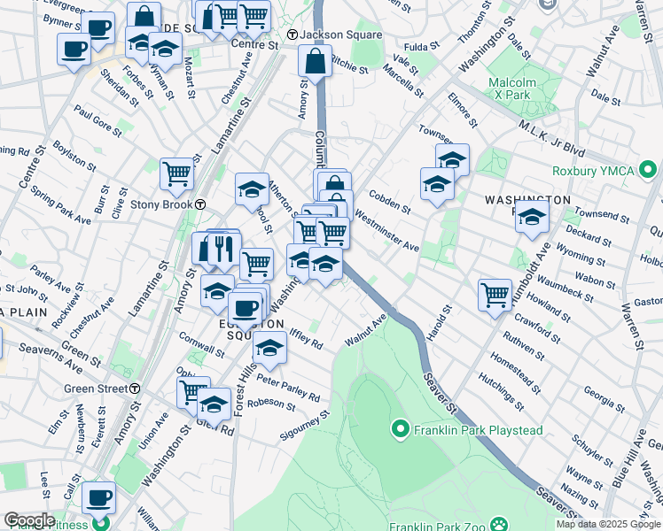map of restaurants, bars, coffee shops, grocery stores, and more near 4 Weld Avenue in Boston