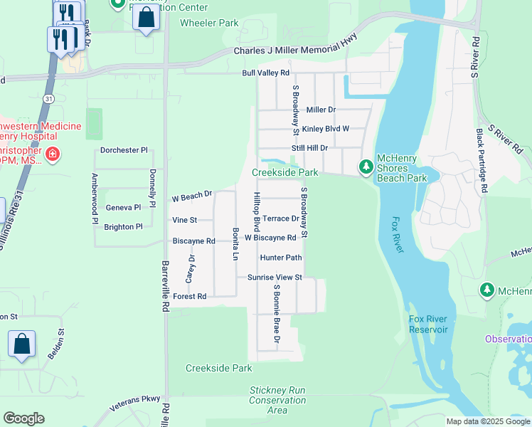 map of restaurants, bars, coffee shops, grocery stores, and more near 3216 Terrace Drive in McHenry