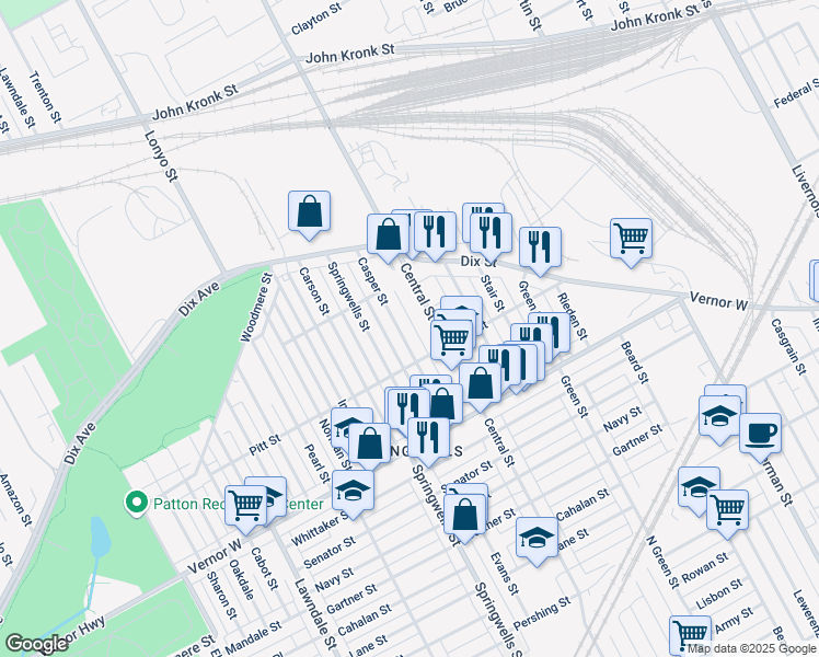 map of restaurants, bars, coffee shops, grocery stores, and more near 2568 Casper Street in Detroit