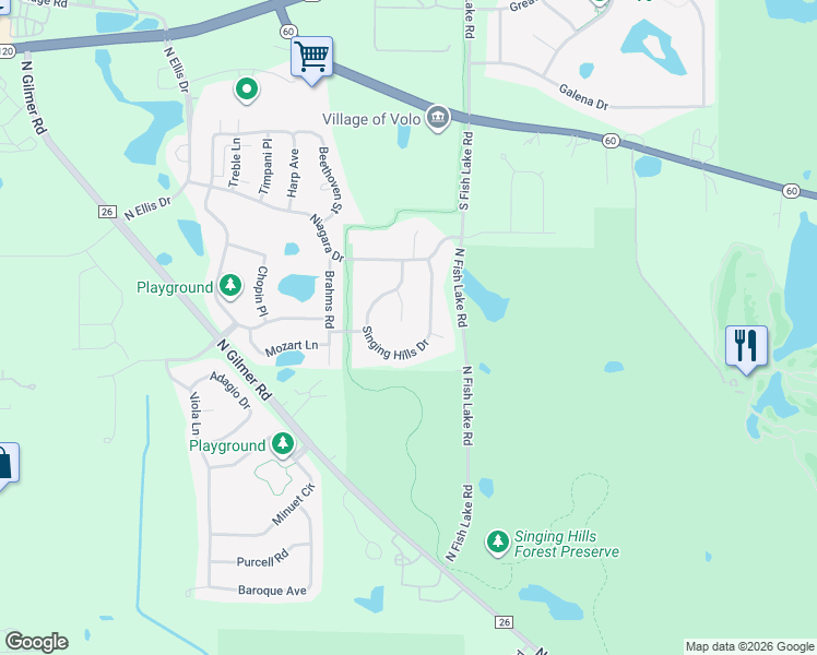 map of restaurants, bars, coffee shops, grocery stores, and more near 921 Autumn Grove Court in Volo