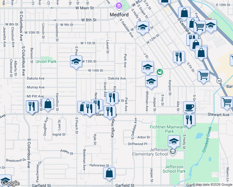 map of restaurants, bars, coffee shops, grocery stores, and more near 809 King Street in Medford