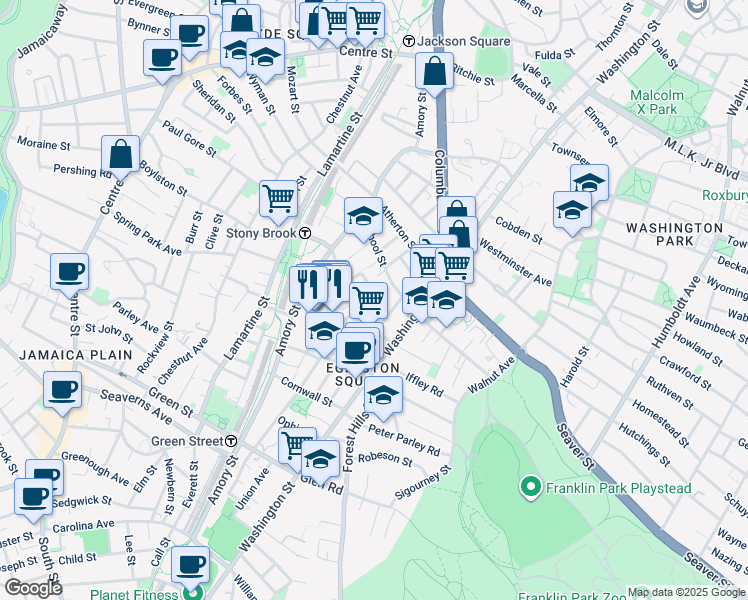 map of restaurants, bars, coffee shops, grocery stores, and more near 14 Dalrymple Street in Boston
