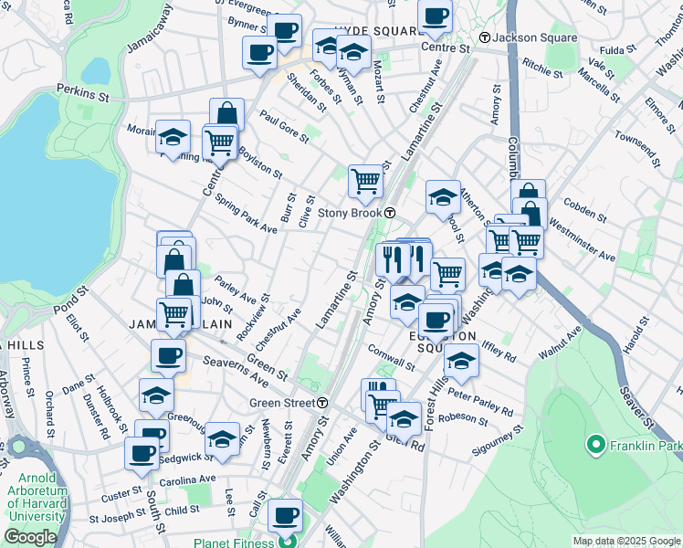 map of restaurants, bars, coffee shops, grocery stores, and more near 241 Lamartine Street in Boston
