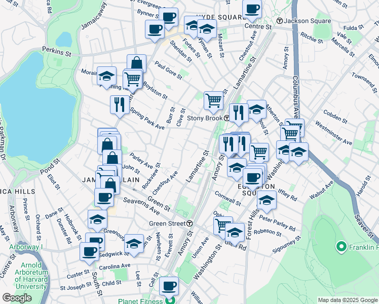 map of restaurants, bars, coffee shops, grocery stores, and more near 214 Chestnut Avenue in Boston