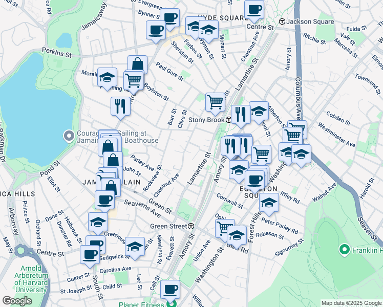 map of restaurants, bars, coffee shops, grocery stores, and more near 214 Chestnut Avenue in Boston
