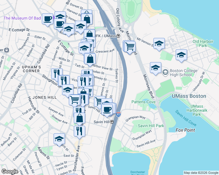 map of restaurants, bars, coffee shops, grocery stores, and more near 79 Saxton Street in Boston
