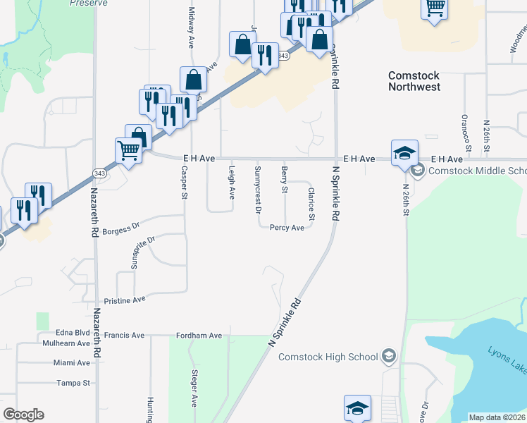map of restaurants, bars, coffee shops, grocery stores, and more near 2940 Sunnycrest Drive in Kalamazoo