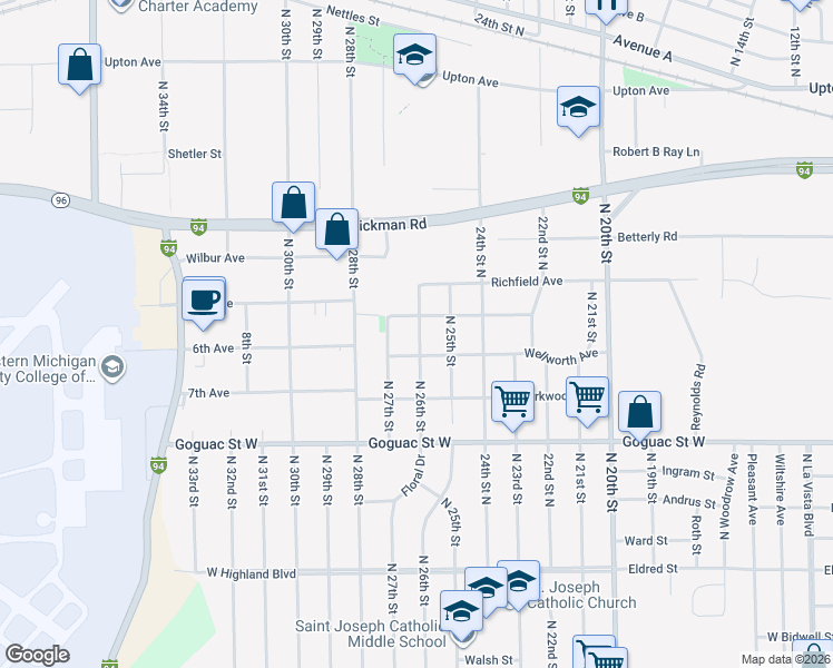 map of restaurants, bars, coffee shops, grocery stores, and more near 275 North 26th Street in Springfield