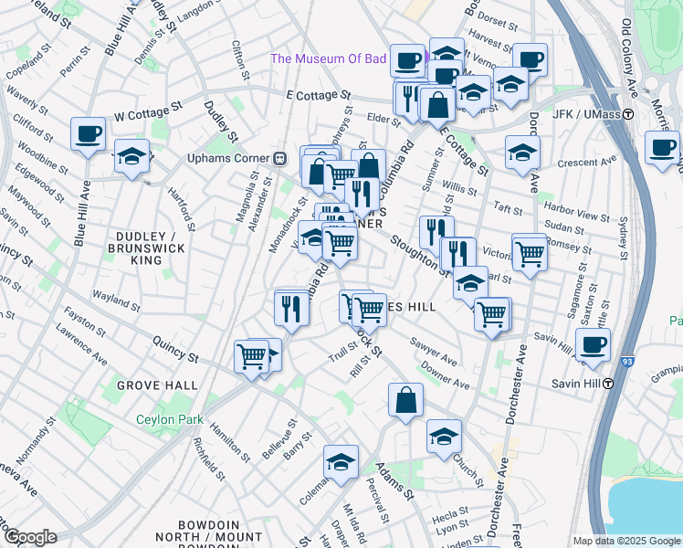 map of restaurants, bars, coffee shops, grocery stores, and more near 20 Hancock Street in Boston
