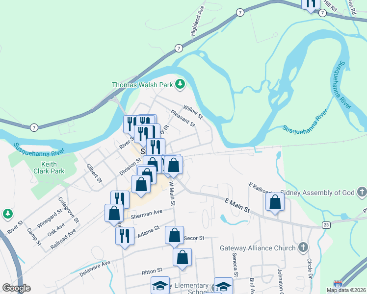 map of restaurants, bars, coffee shops, grocery stores, and more near 43 Cartwright Avenue in Sidney