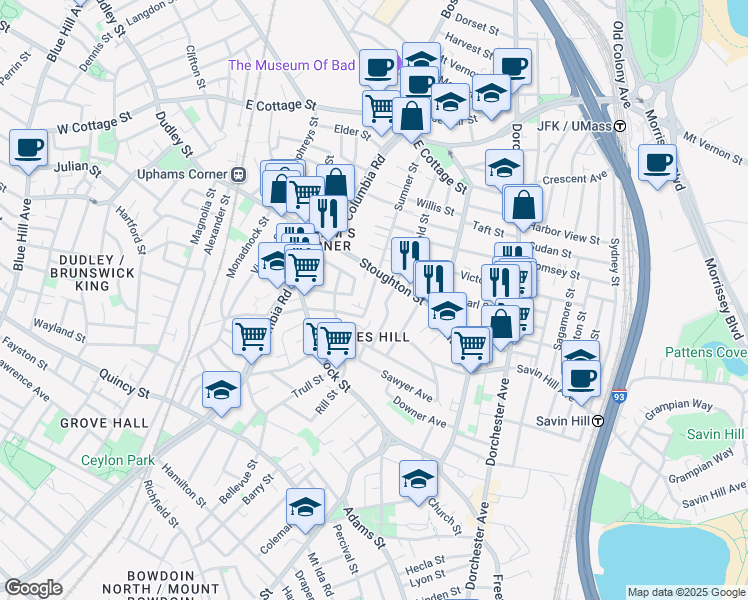 map of restaurants, bars, coffee shops, grocery stores, and more near 11 Windermere Road in Boston