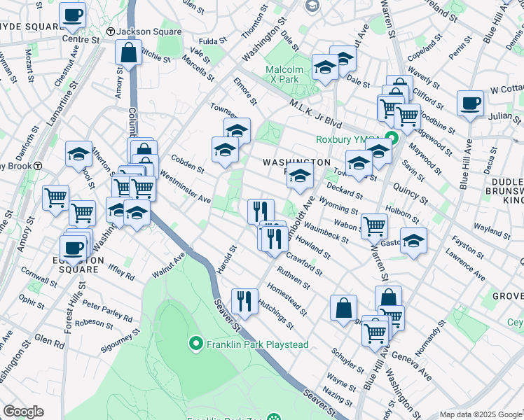 map of restaurants, bars, coffee shops, grocery stores, and more near in Boston