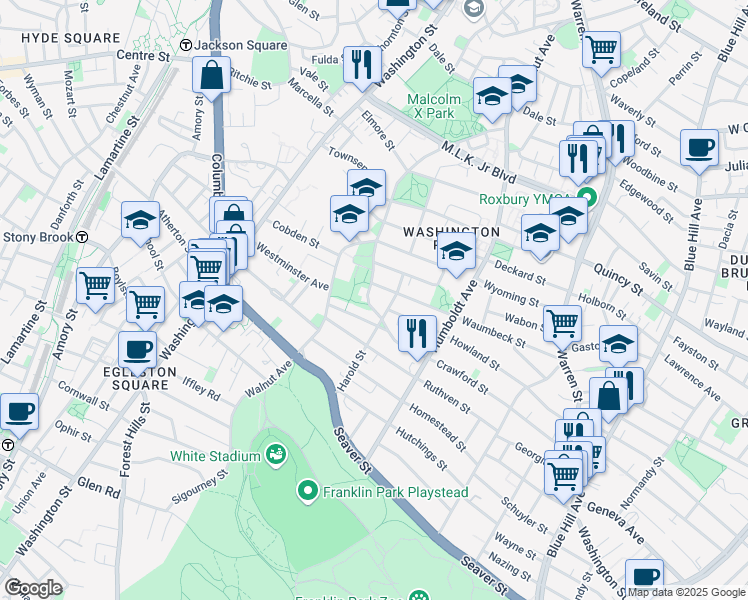 map of restaurants, bars, coffee shops, grocery stores, and more near in Boston